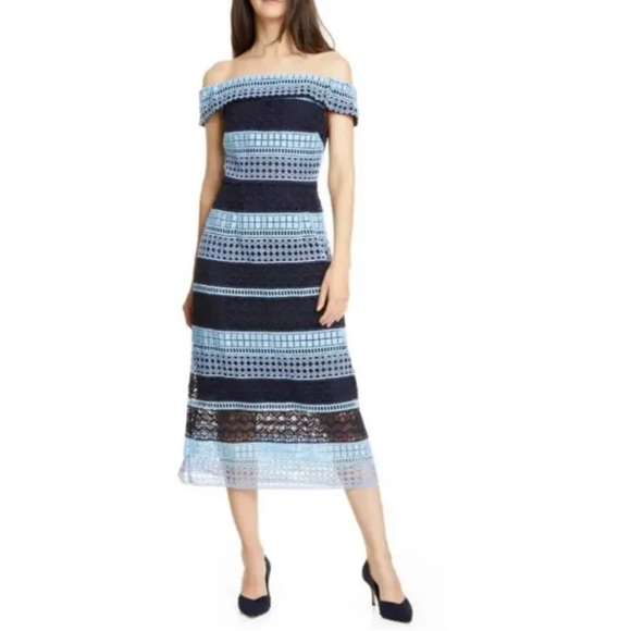 Ted Baker Candaca Blue Off Shoulder Lace Dress - Picture 2 of 7